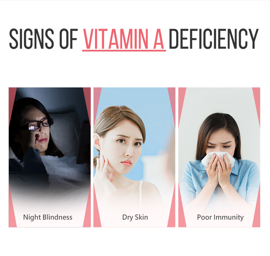 A lack of vitamin A can lead to a variety of problems , include night blindness and dry skin