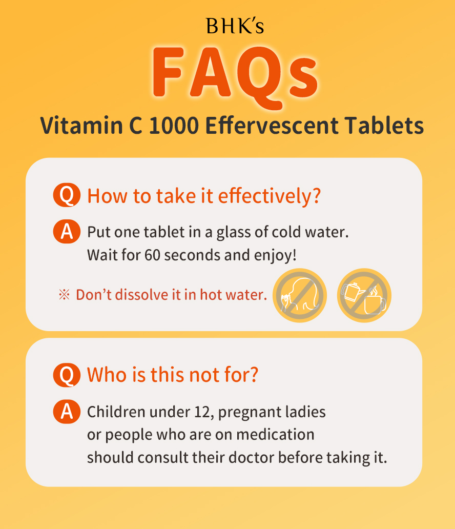 BHK's viaminC1000 effervescent tablets dissolved in cold water about 60 seconds 