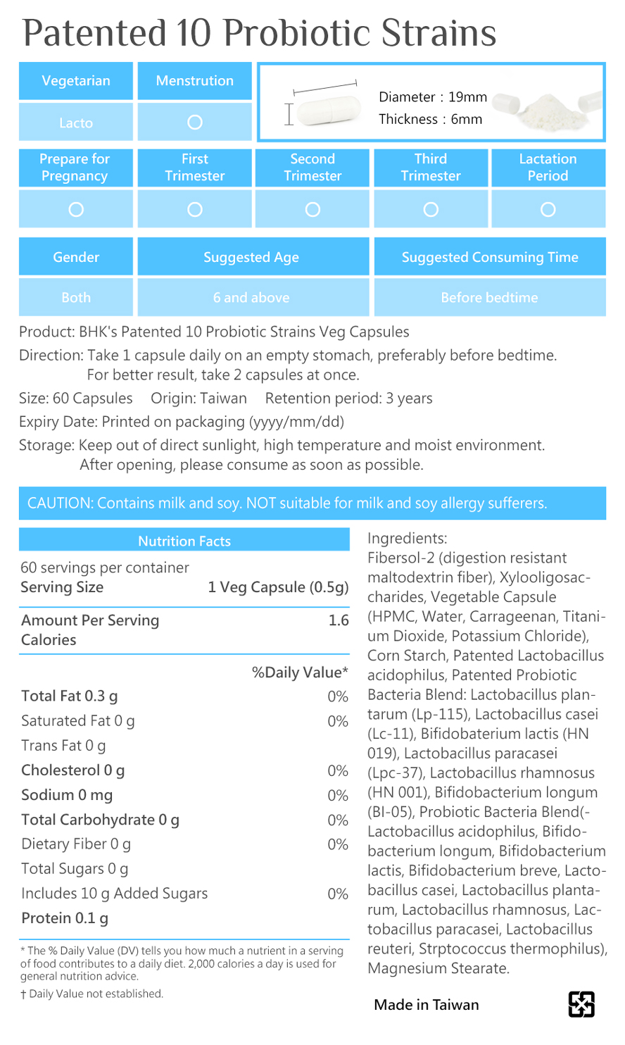 BHK's Probiotics is  safety inspection, No side effects, natural ingredients.