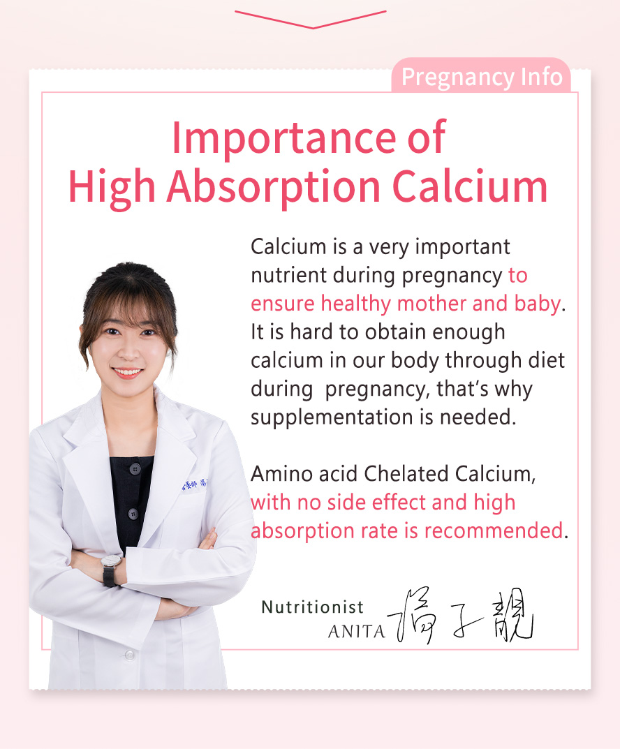 9 out of 10 pregnant women experienced calcium defficiency. Ministry of Health and Welfare recommends 1000mg supplementation per day needed by pregnant women