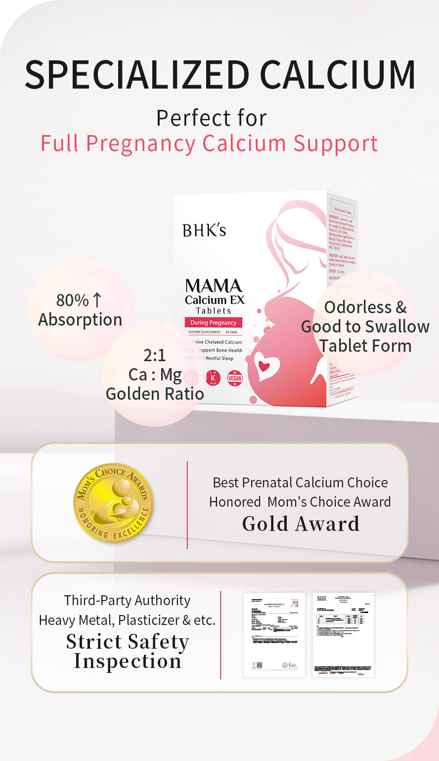 BHK's MaMa Calcium EX Tablet is the most suitable calcium for pregnancy with perfect ratio of magnesium & potassium to enhance calcium absorption for bones & teeth health