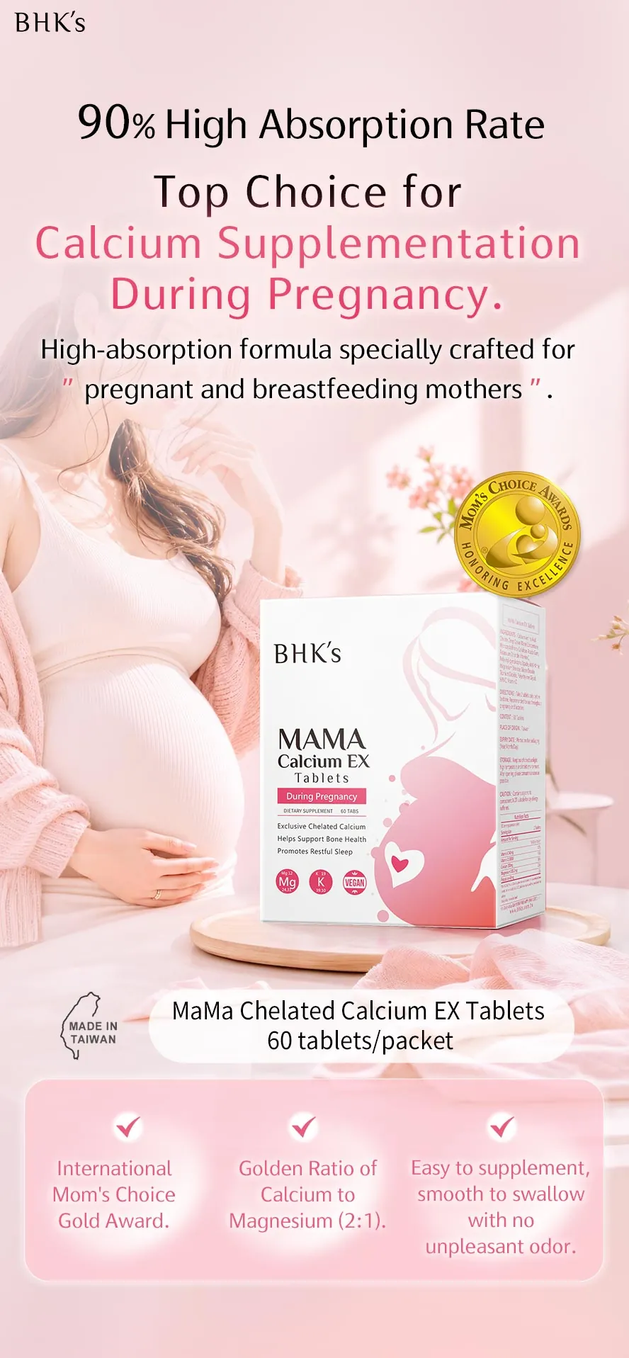 BHK's MaMa Calcium EX Tablets: Premium All-Trimester Formula to Soothe Muscle Strain, Enhance Sleep, and Protect Dental Health