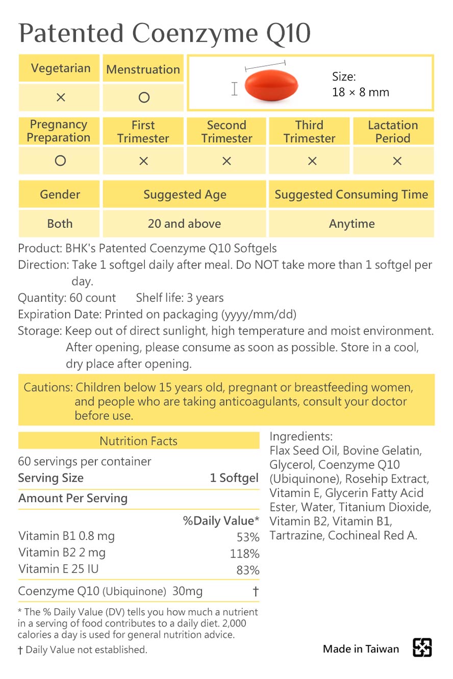 BHK's Q10+E is safety inspection, No side effects, natural ingredients.