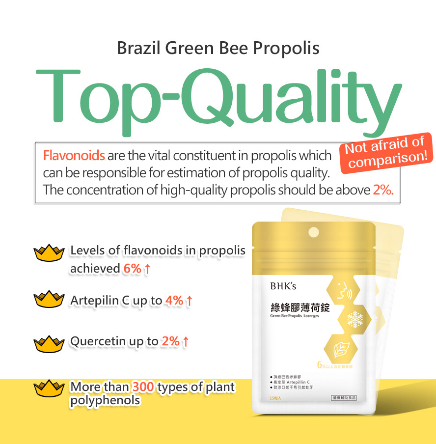 BHK's propolis lozenges uses Brazilian green bee propolis, a natural source of acclaimed active compound artepillin-c.