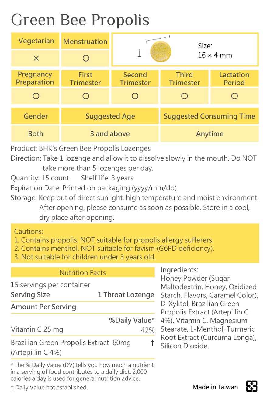 BHK's propolis lozenges is safe, no side effects, and made of natural ingredients.