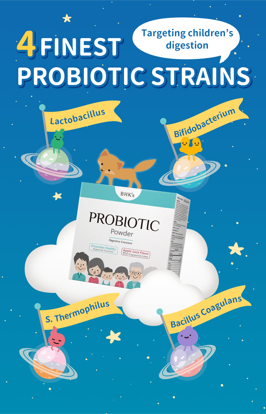 4 premium strains to improve digestion and ease constipation in children.
