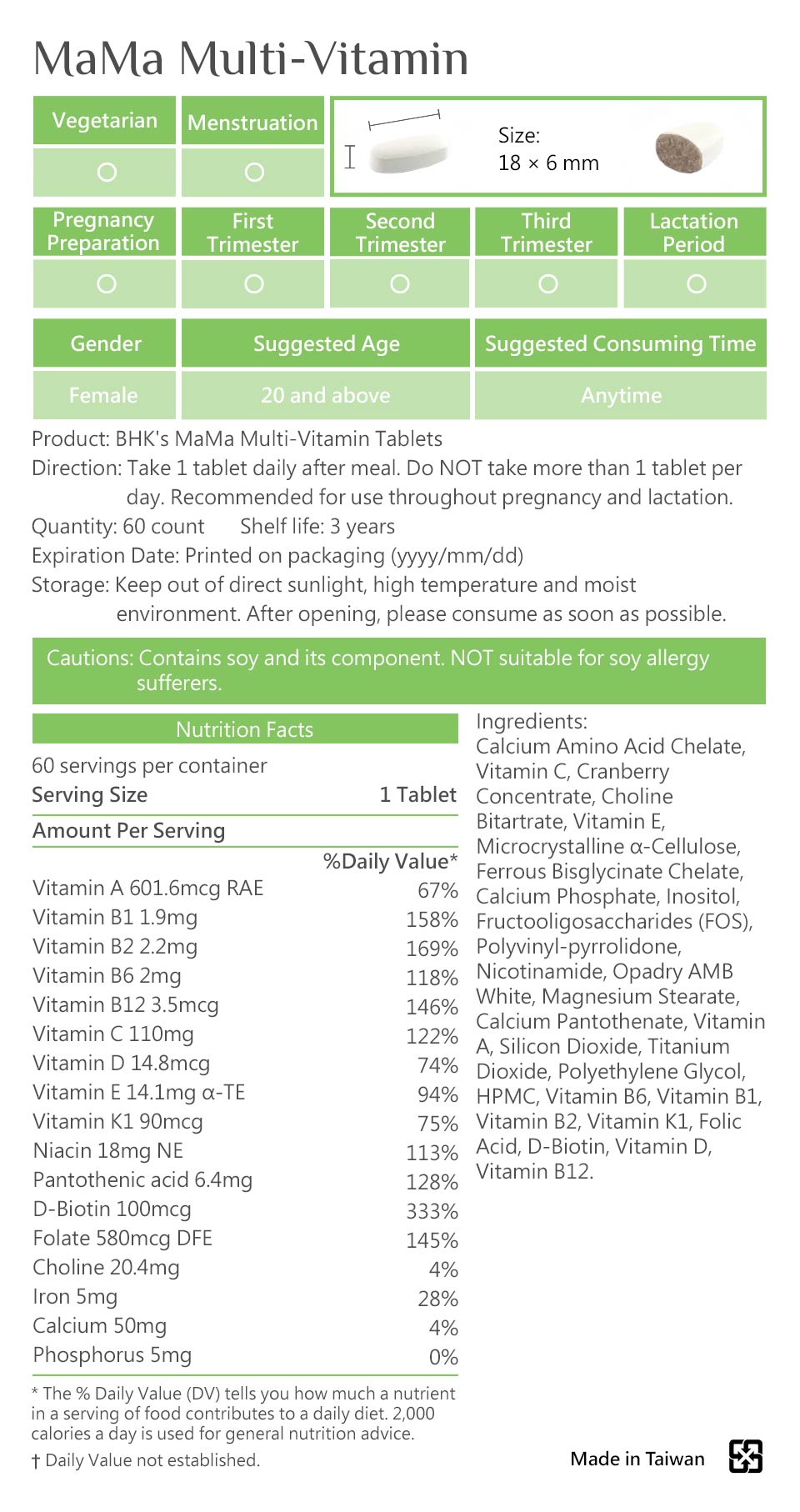BHK's MaMa multi vitamins  is healthy dietary supplement, safe & no side effects with product liability insurance. Suitable for vegetarian