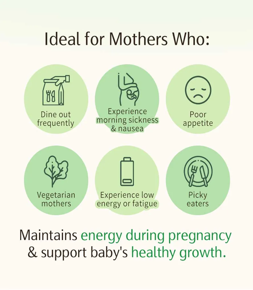 Ideal for pregnant women suffering from severe morning sickness, nutritional imbalance, or following a vegetarian diet.