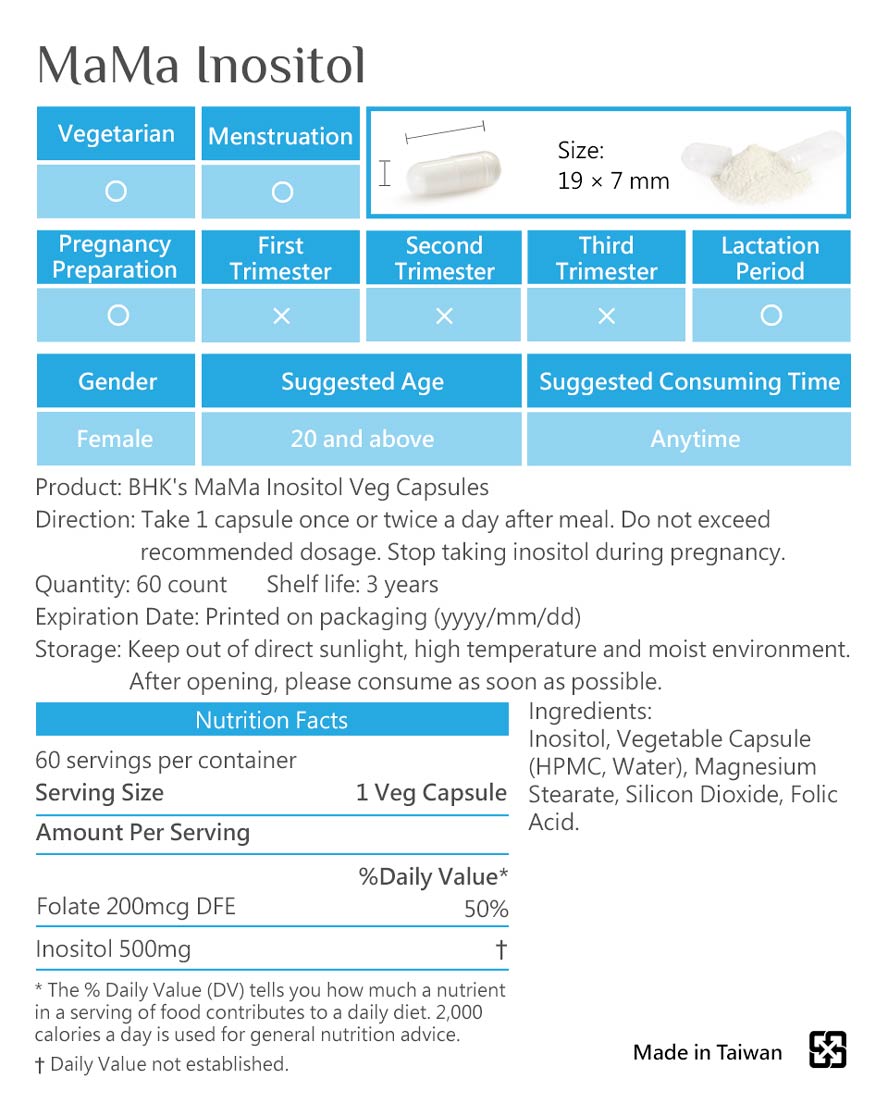 BHK's Inositol is safety inspection, No side effects, natural ingredients.