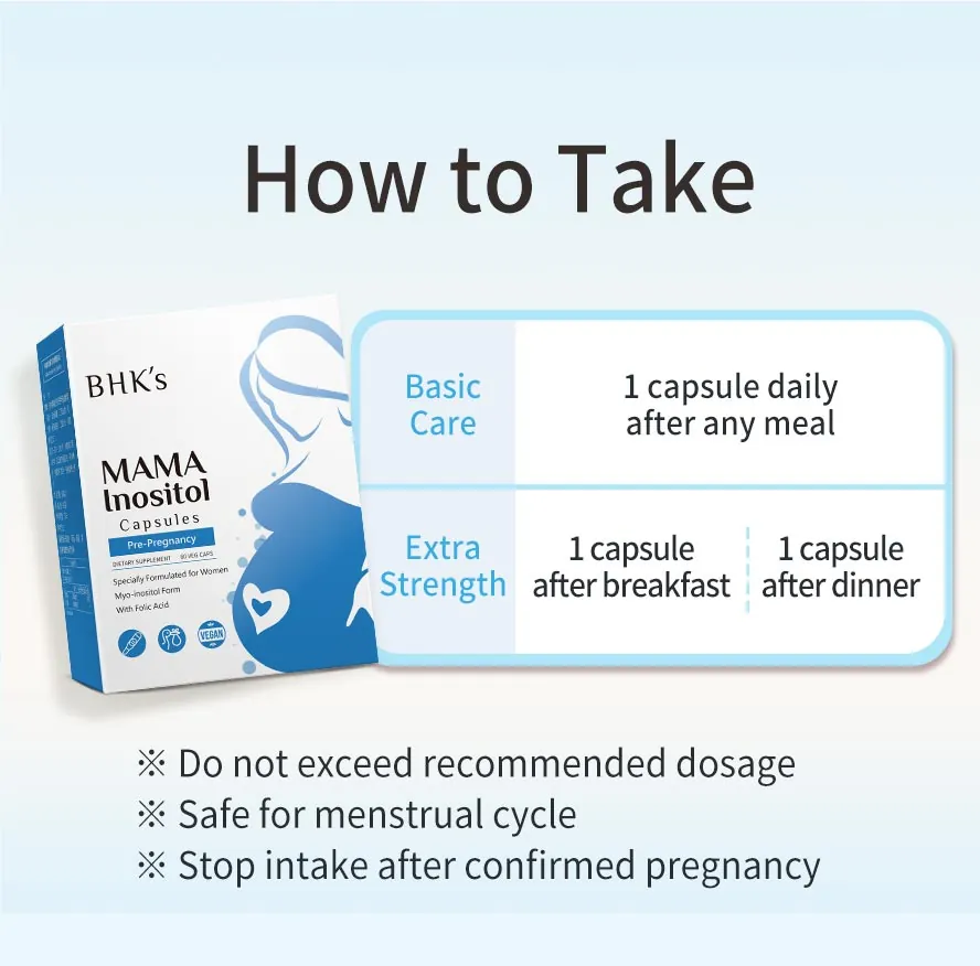 Take BHK's Inositol 1-2 capsules daily and it is safe to take during menstrual cycle.