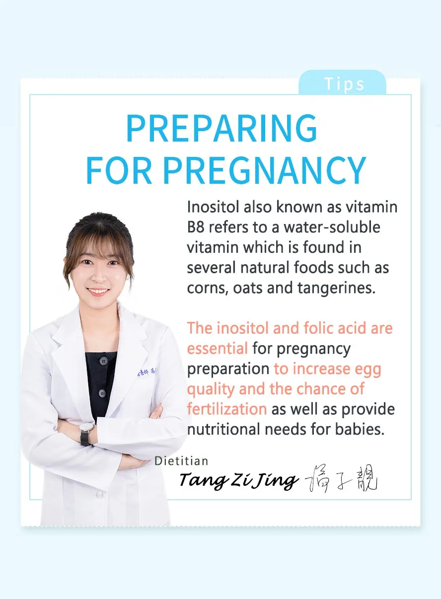 BHK's Inositol is recommended by nutritionist which is added with folic acid to improve women physical condition and the chance of fertilization.