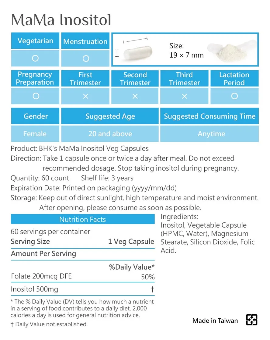 BHK's Inositol is safety inspection, No side effects, natural ingredients.