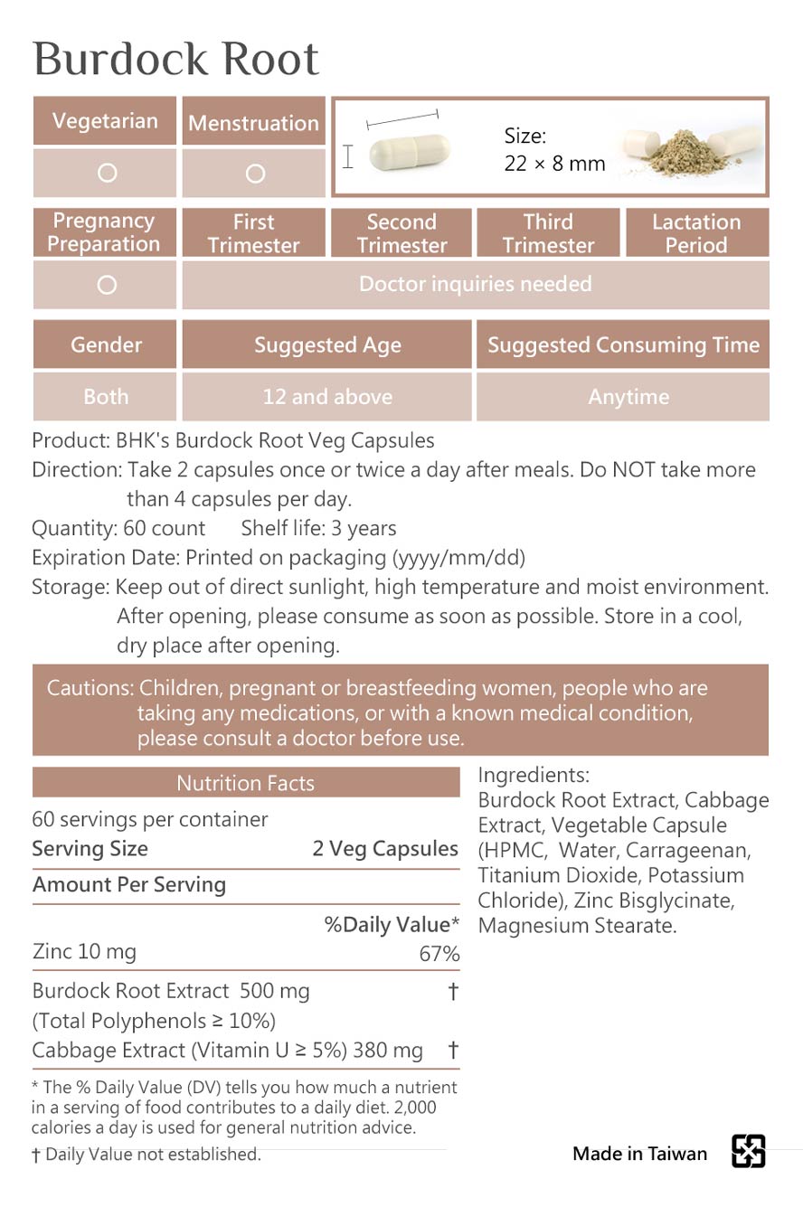 BHK's Burdock Root is safe, no side effects, and made of natural ingredients.