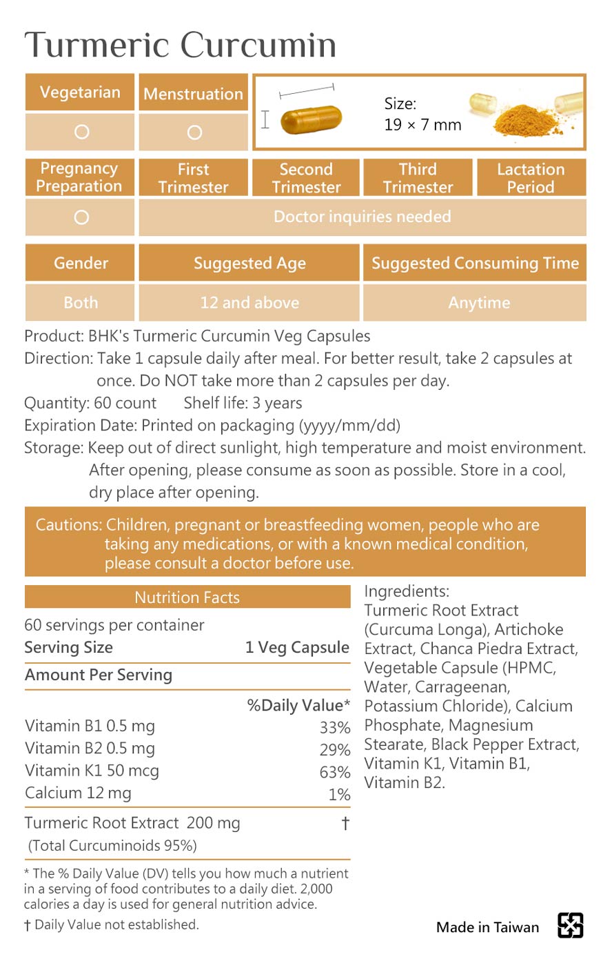 BHK's Turmeric Curcumin is safe, no side effects, and made of natural ingredients.