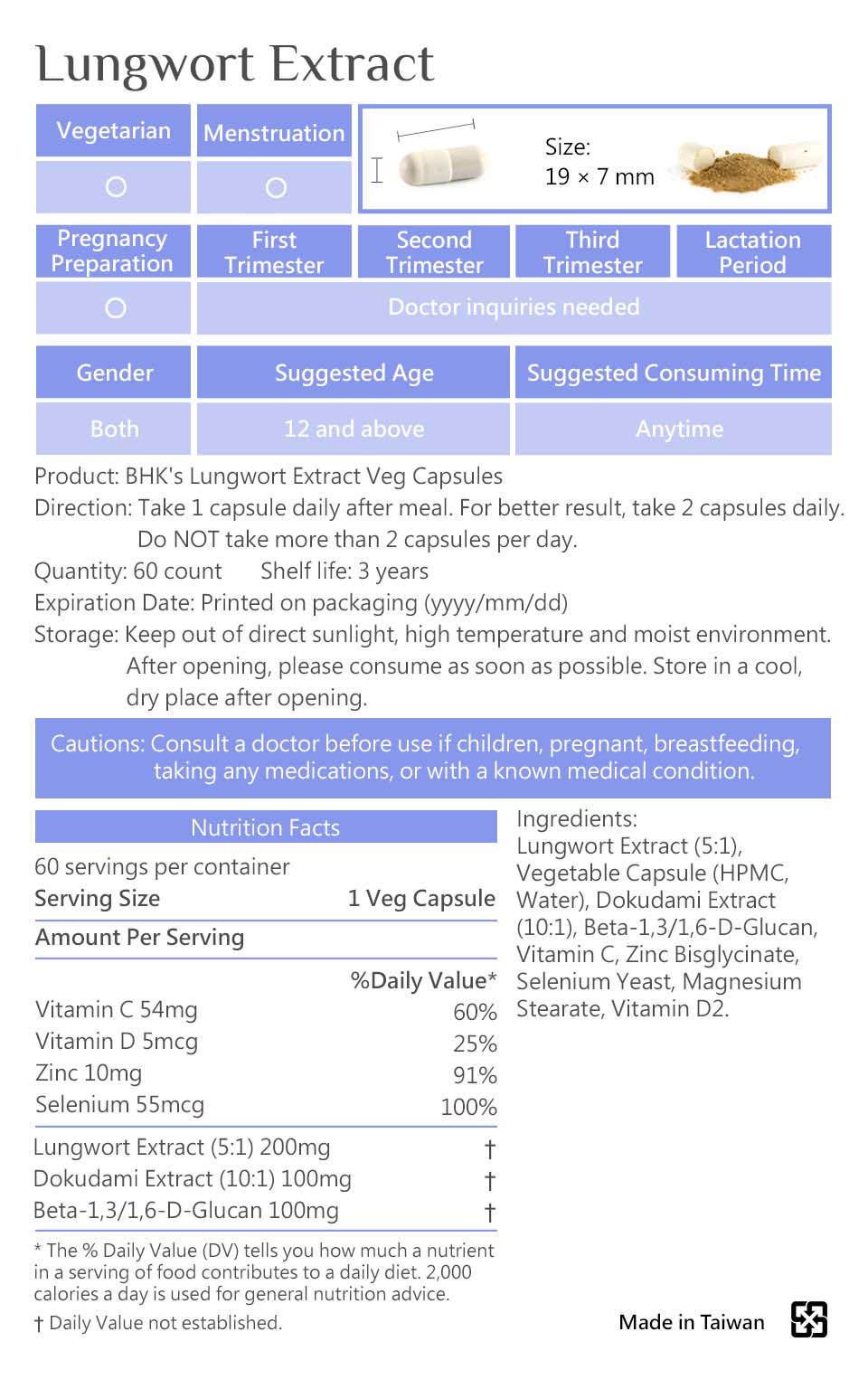 BHK's Lungwort Extract is safe, no side effects, and made of natural ingredients.