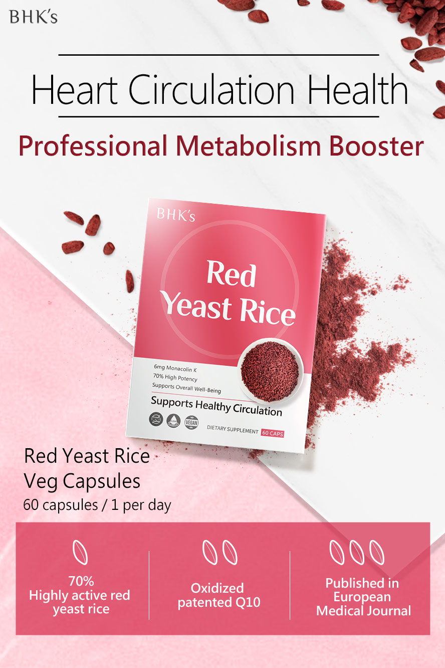 BHK's Red Yeast Rice supports healthy cholesterol levels and effecctively enhance the health of cardiovascular.