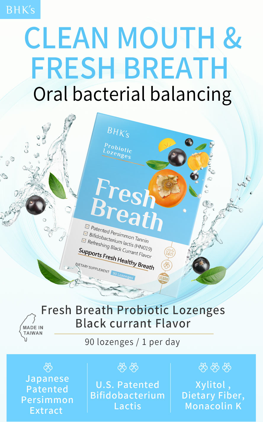 With a blackcurrant flavor, refreshing and cooling sensation. Take one after meal to maintain oral health. 