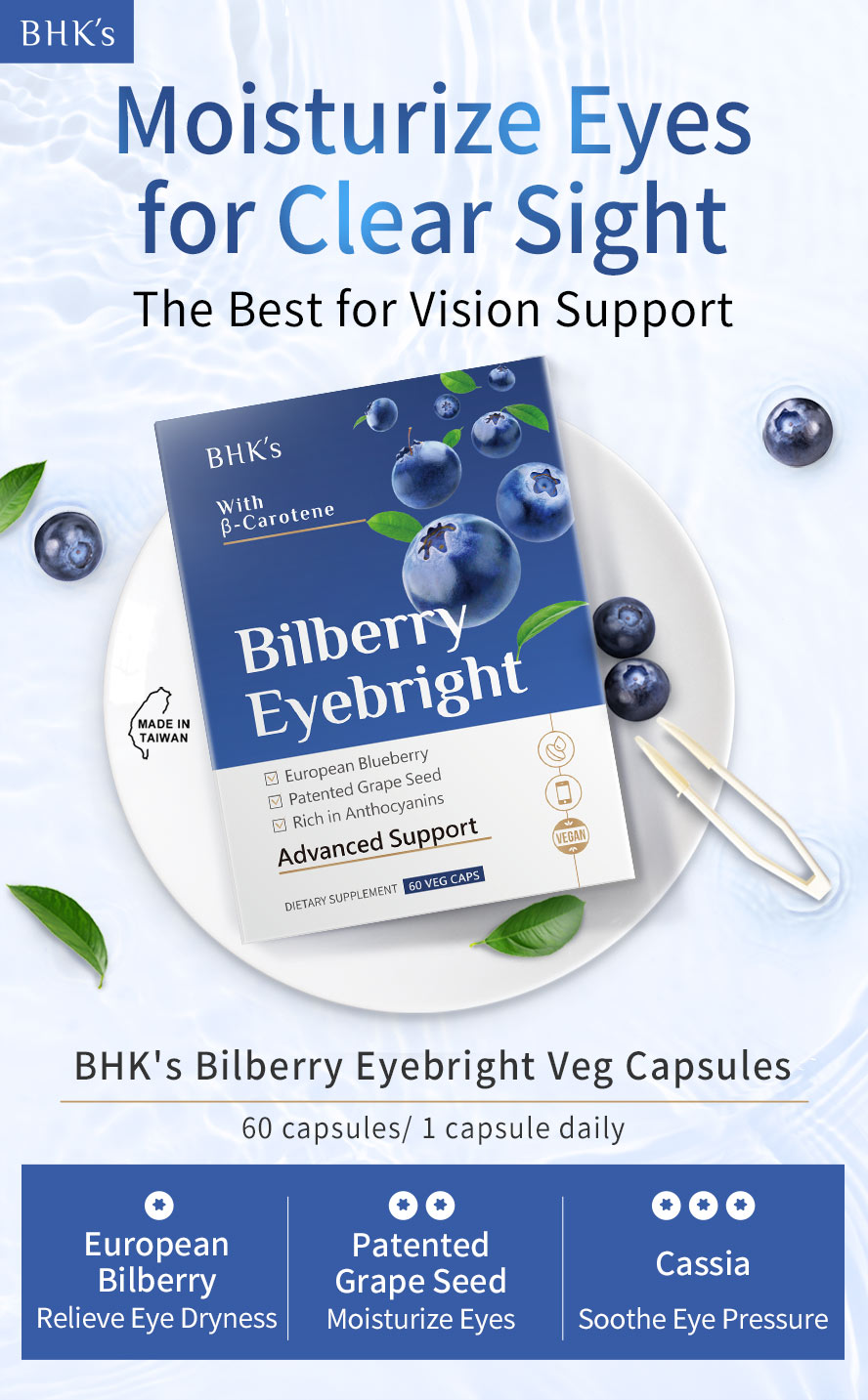 BHK's Bilberry Eyebright Veg Capsules is the best remedy for eye health and vivid vision