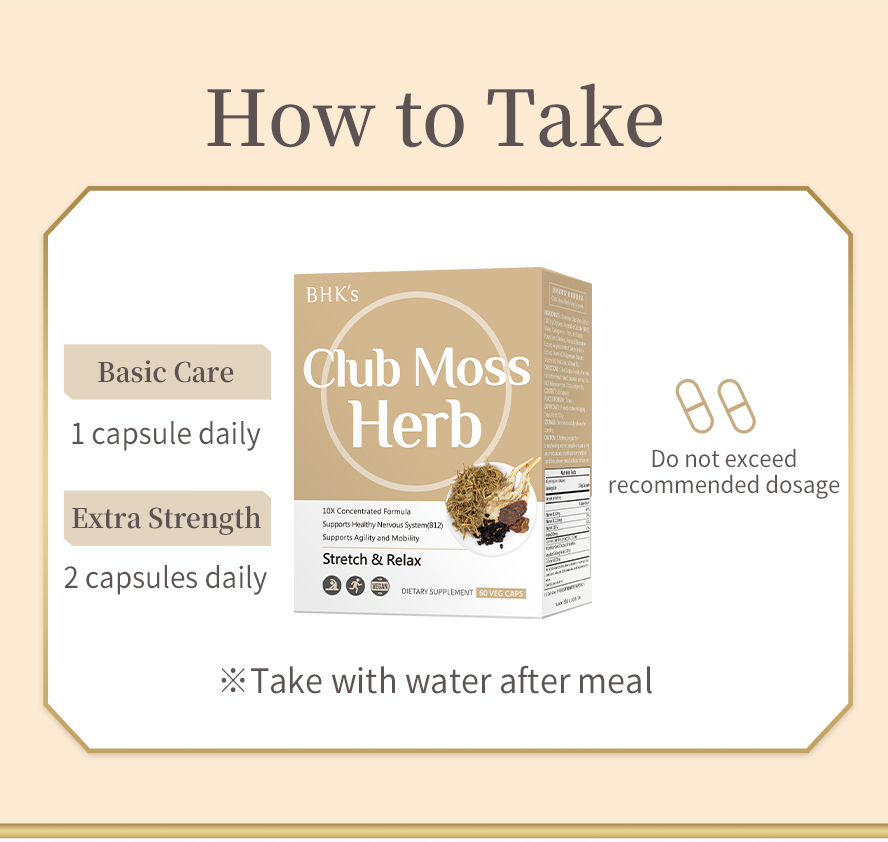 How to take BHK's Club Moss Herb, 1-2 capsules daily after meal