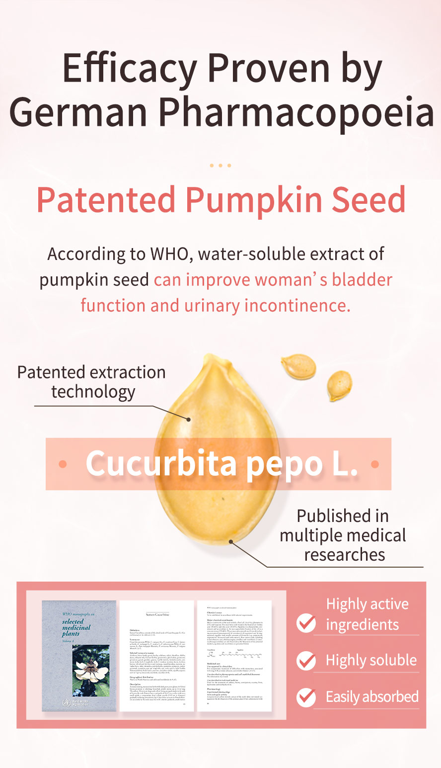 BHK's Pumpkin Seed Extract, with patented pumpkin seed published by medical journals, effective to deal with urine leakage. 