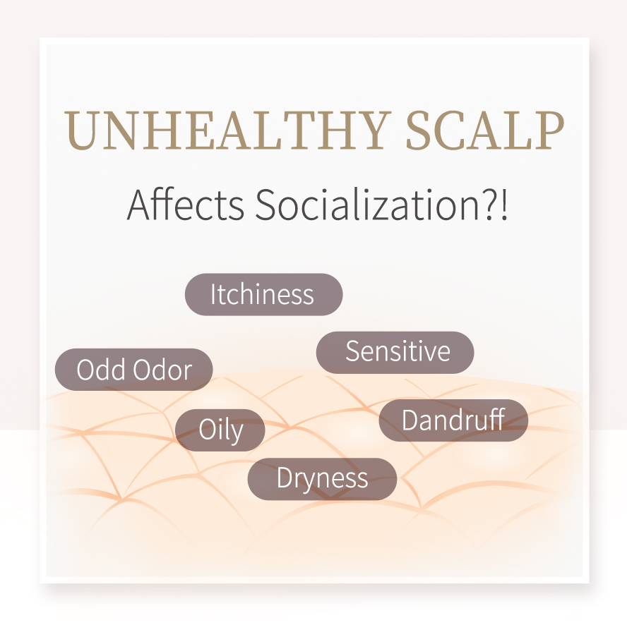 Unhealthy hair scalp causes odd odor, itchiness, sensitive, oily & dry scalp that leads to scalp discomfort & dandruff which affects socialization