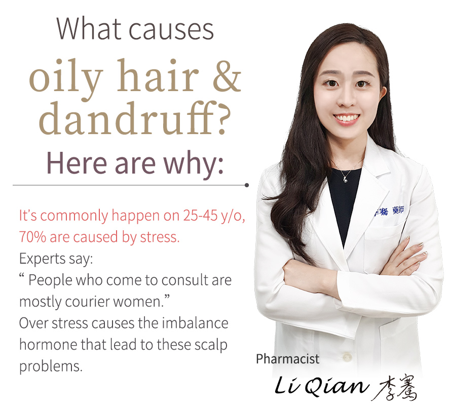 Stress can cause the imbalance of hormone that lead to oily hair & dandruff, pharmacist recommend BHK's Olive Leaf Extract to soothe these scalp problems