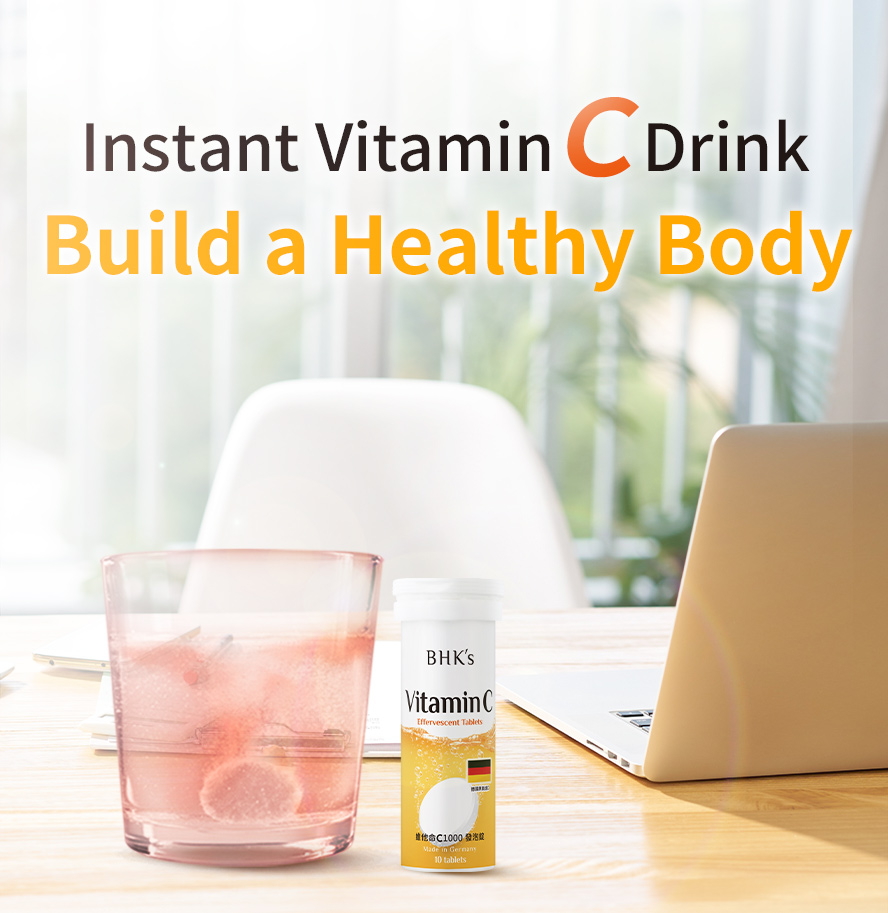 BHK's Vitamin C 1000 effervescent tablet is your best choice for instant Vitamin C drink to build healthy body