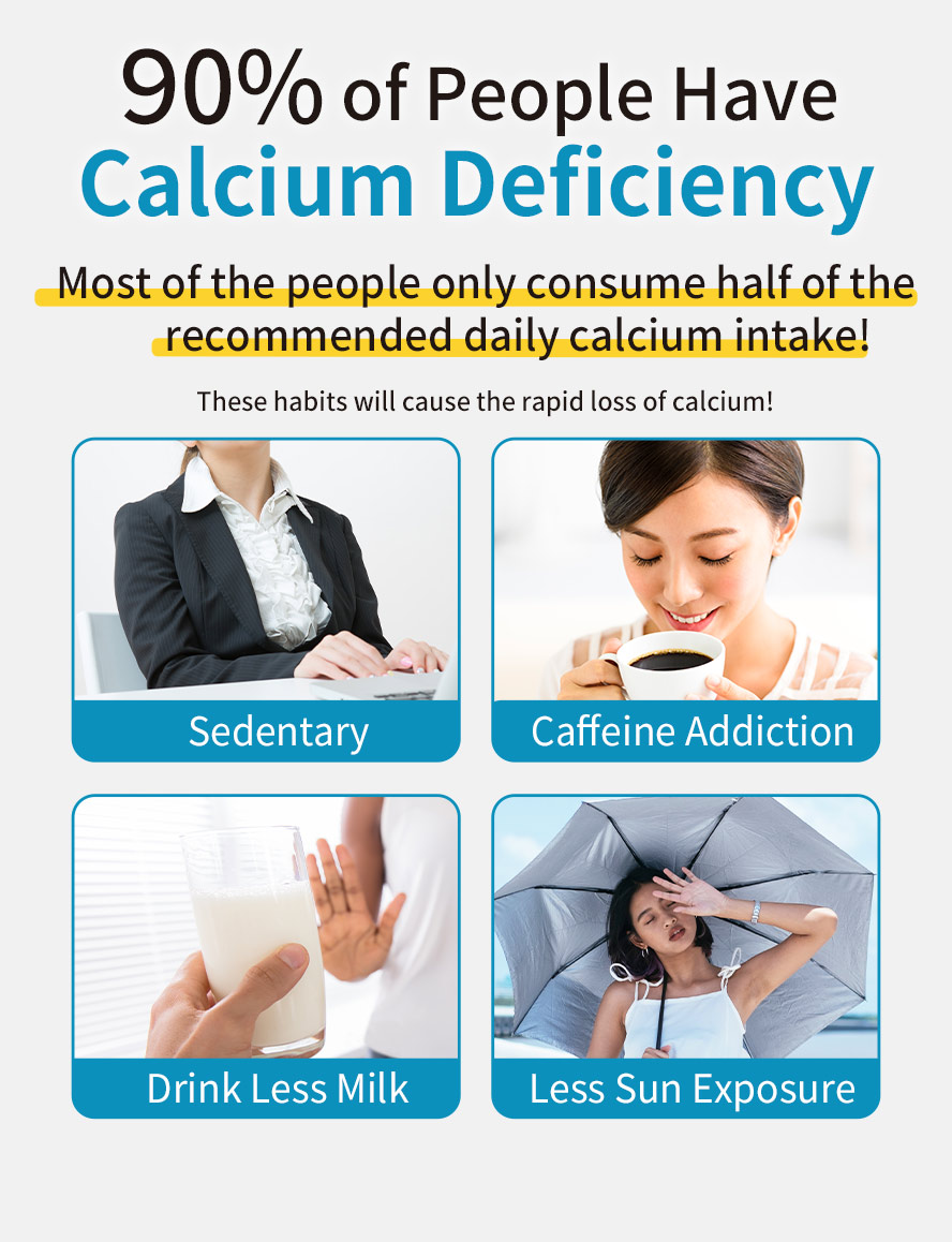 People suffer from calcium deficiency are mostly with sendentary problem, caffiene addiction, drink less milk and have less sun exposure. 