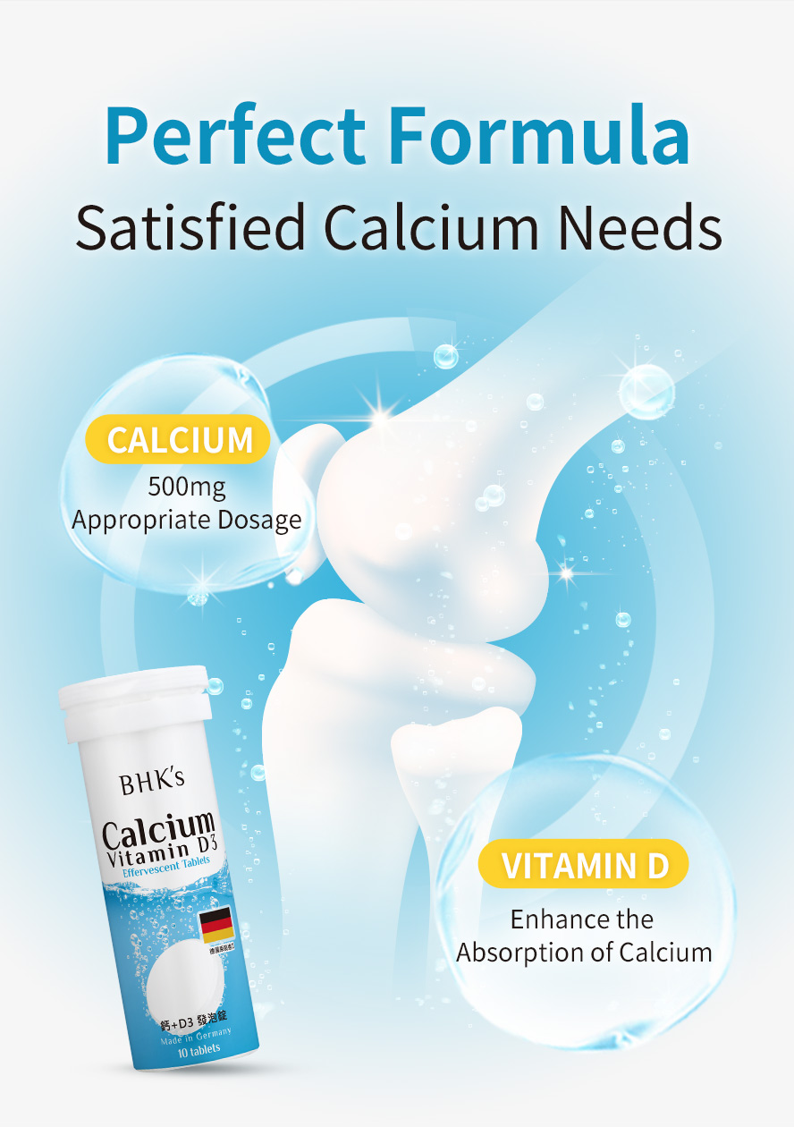500 mg of sufficient and appropriate dosage of calcium and vitamin D to improve the absorption of calcium and satisfied daily calcium needs.