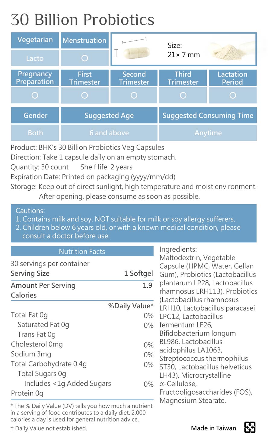 BHK's 300 Billion Probiotic is safe & gauranteed quality with strict inspection & patented ingredients