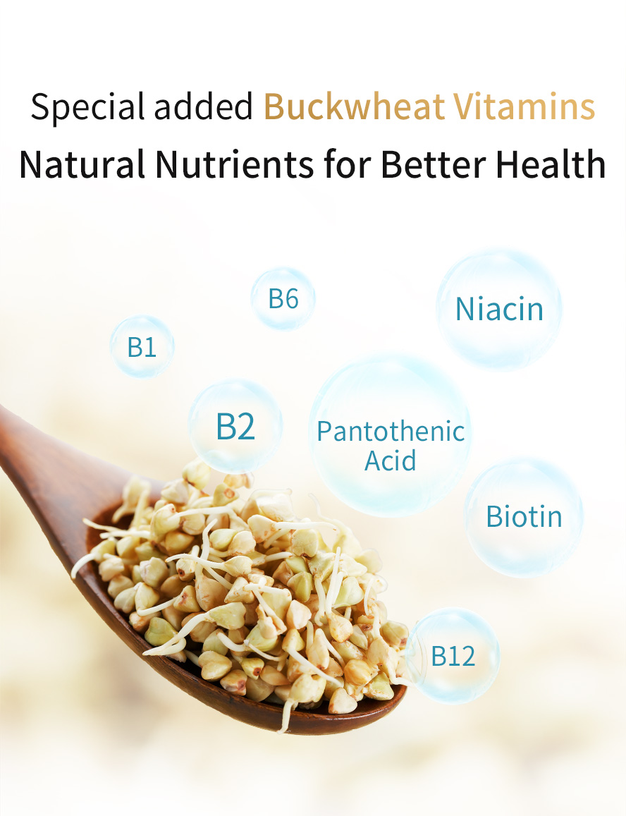 Specially added are buckwheat vitamins, which contain vitamin B complex, niacin, pantothenic acid, and biotin.。