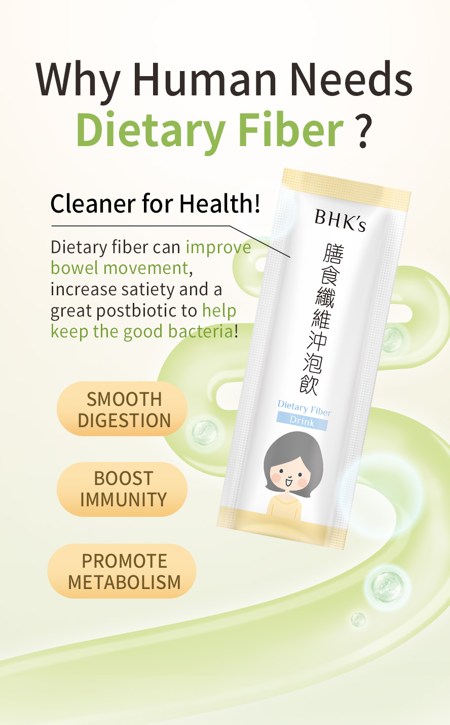 BHK's Dietary Fiber Drink can improve smooth digestion, boost immunity, and enhance metabolism