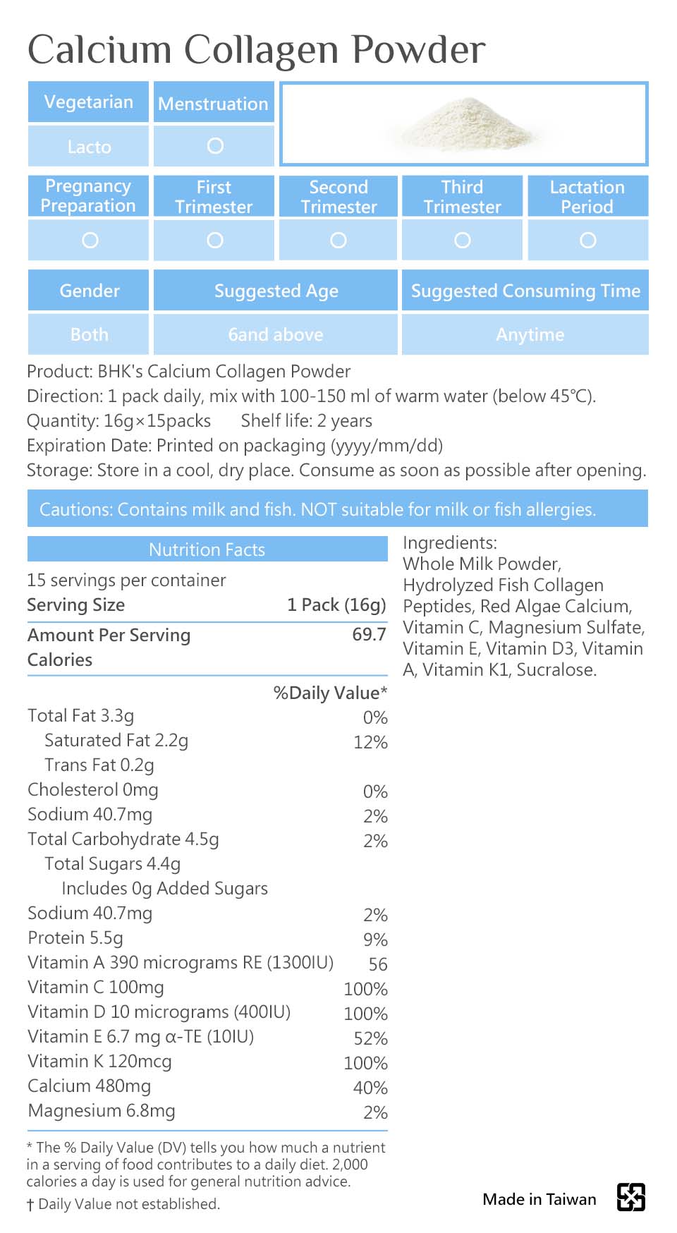 BHK's Calcium Collagen Powder is safe, no side effects, guaranteed quality.