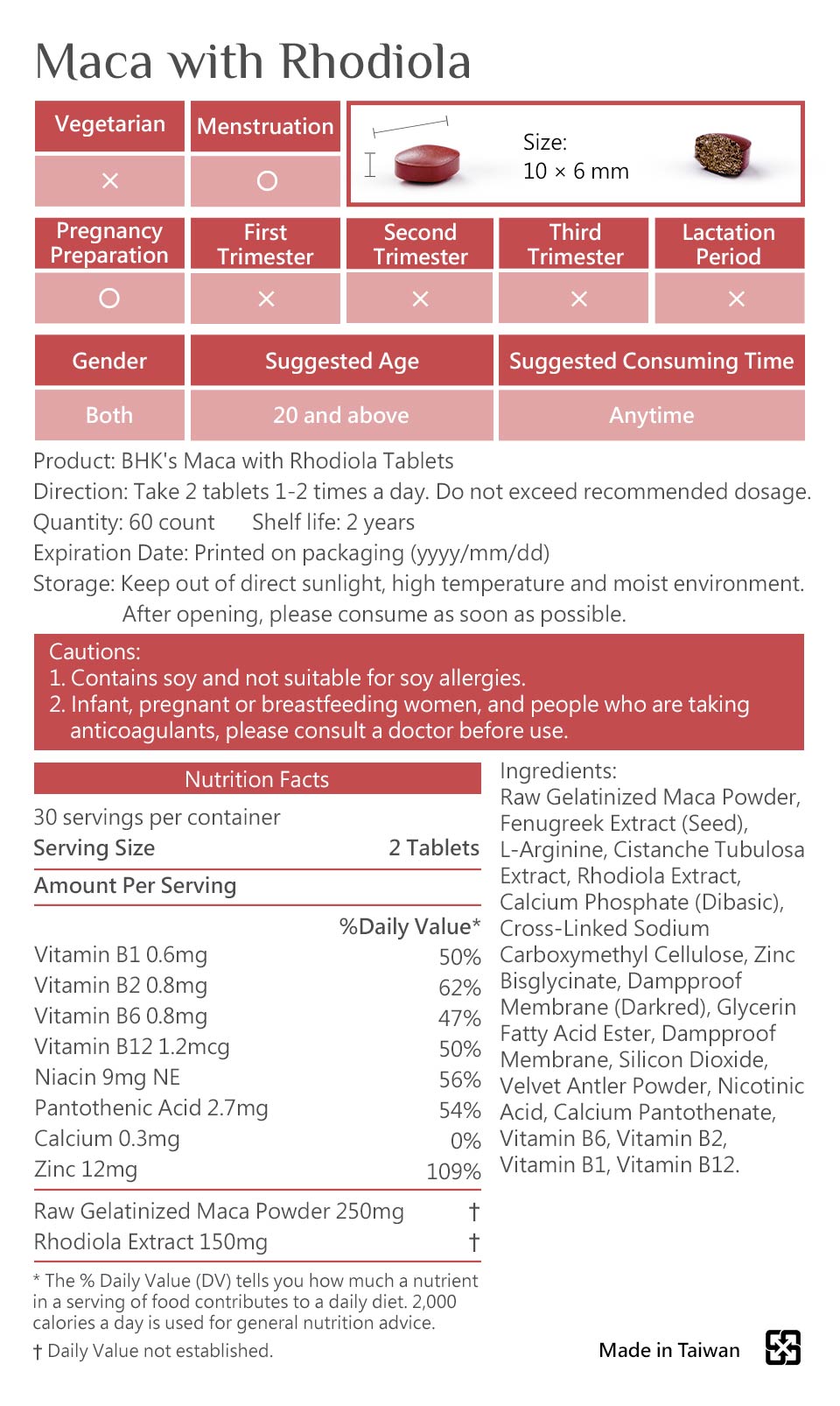 BHK's Maca with Rhodiola is safe, no side effects, guaranteed quality.