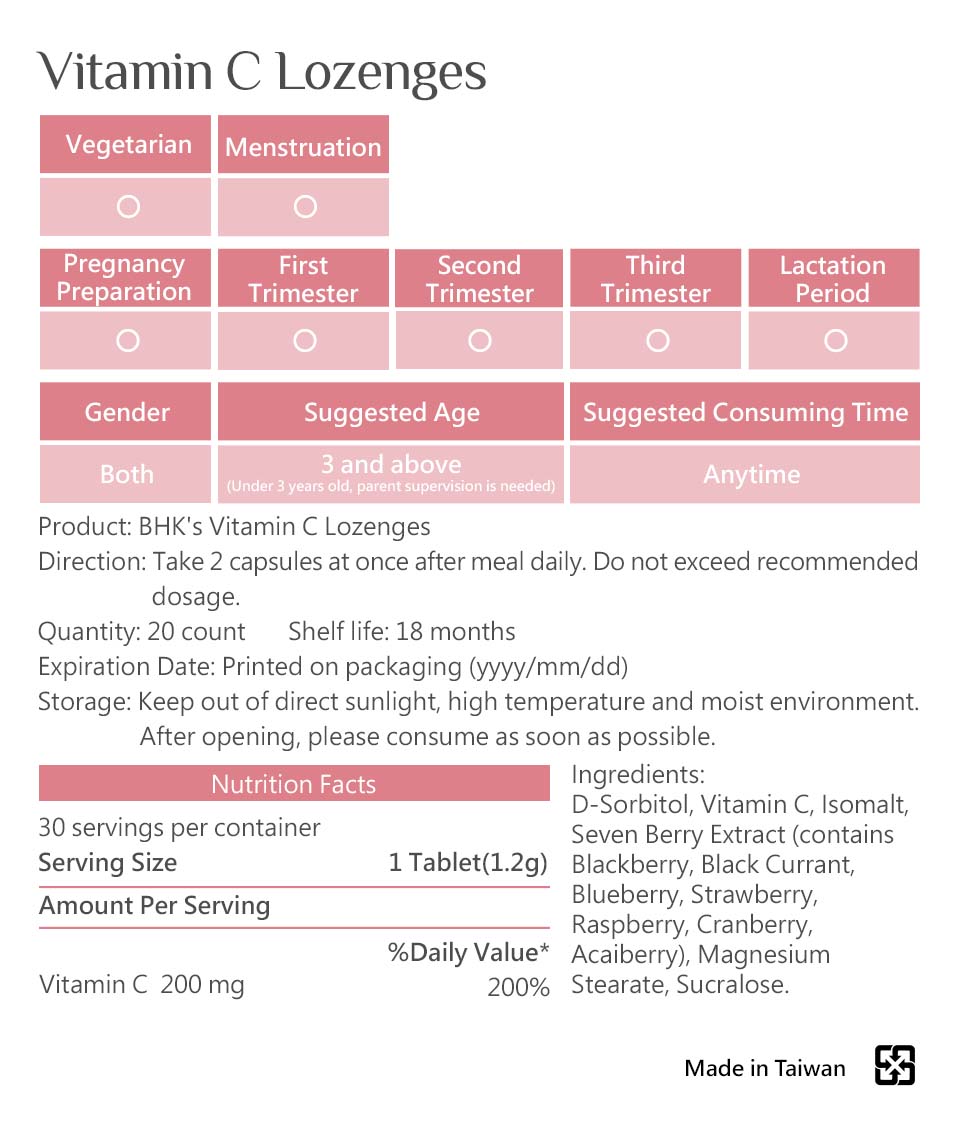 BHK's Vitamin C lozenges is safe, no side effects, guaranteed quality.