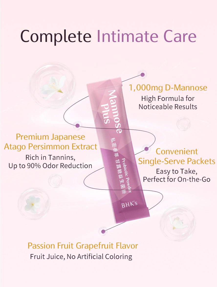 BHK's Mannose Probiotic, individually packaged for convenience and hygiene.