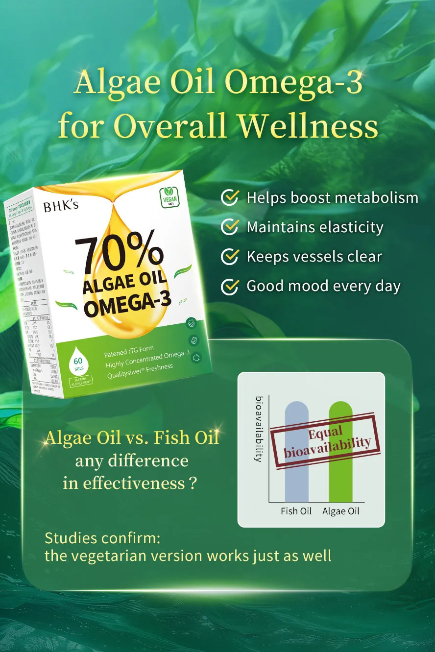Research shows that the bioavailability of algae oil is equal to that of fish oil.