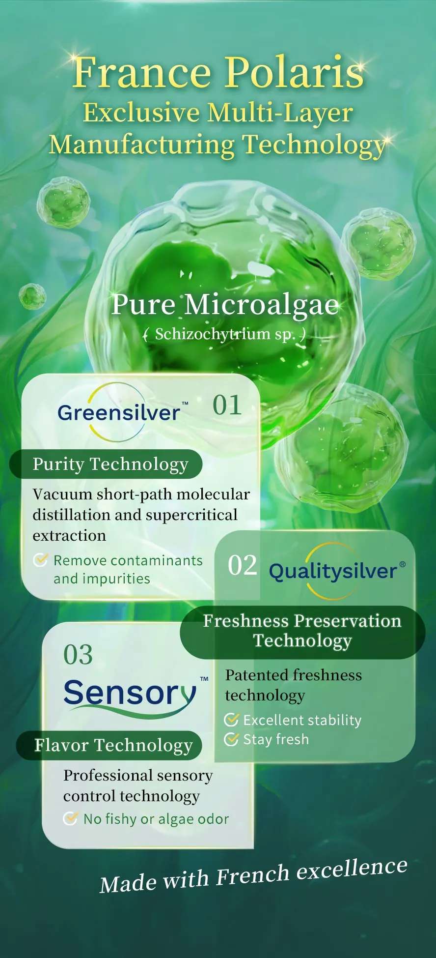 The manufacturing process utilizes three patented technologies to ensure the oil is free of impurities, pollution, and fishy smell, while maintaining high freshness.