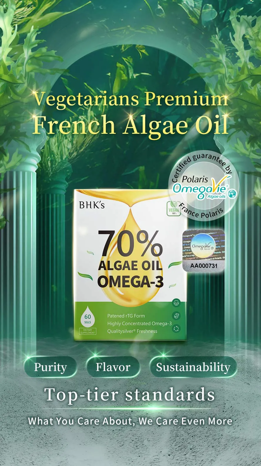 Vegan health recommendations? BHK's 70% Algae Oil, Vitamin B12, and B-Complex + Iron.