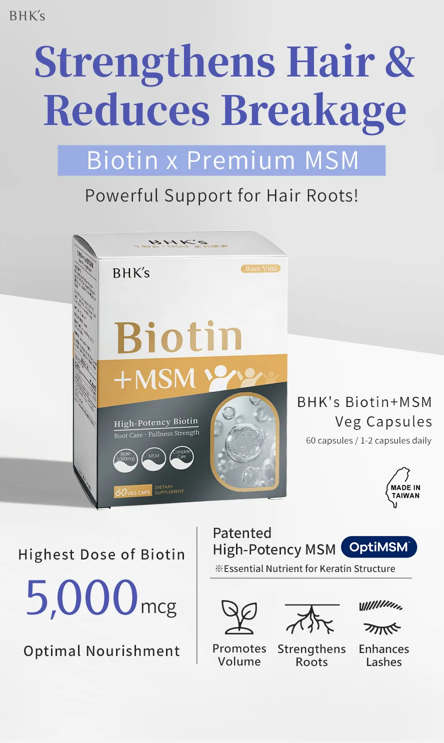 What is the key nutrition for hair growth and support hair density? We recommend BHK's Biotin+MSM.