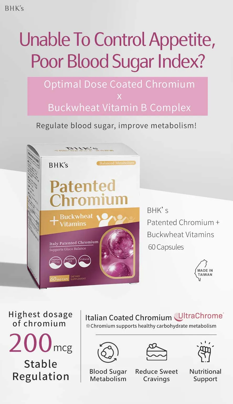 BHK's Patented Chromium + Buckwheat Vitamin Helps Support Healthy Blood Sugar Metabolism and Appetite Management