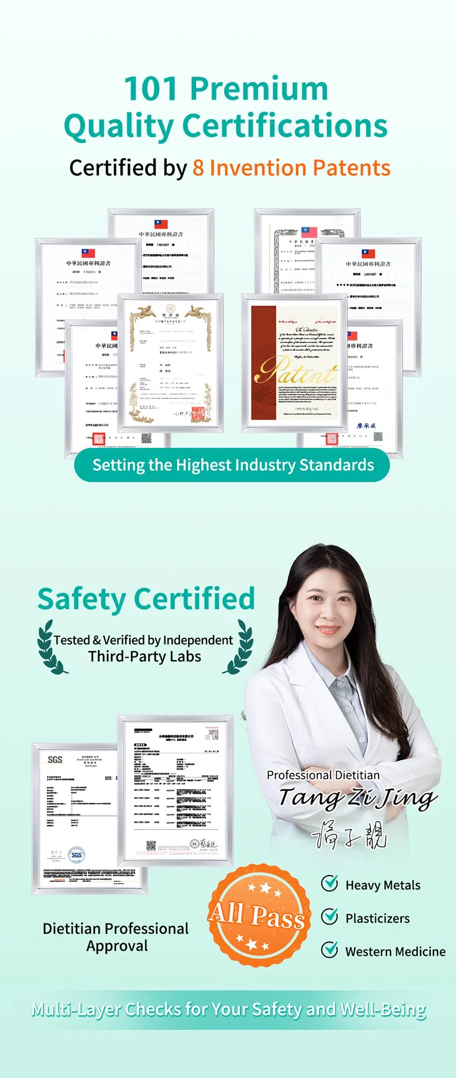 BHK's All-in-one 101 Probiotics is patent-certified and passed multiple safety inspections.
