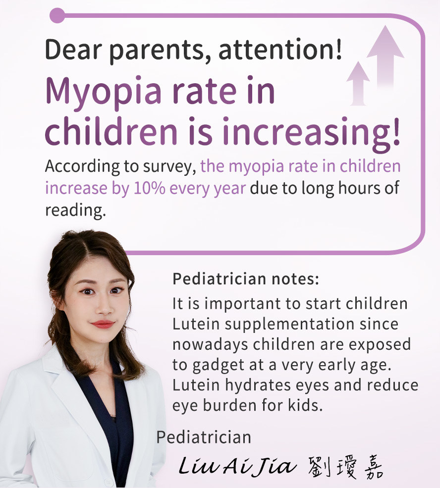 Kids nowadays develop early myopia and blurry vision. Parents should start lutein supplementation for eyehalth 