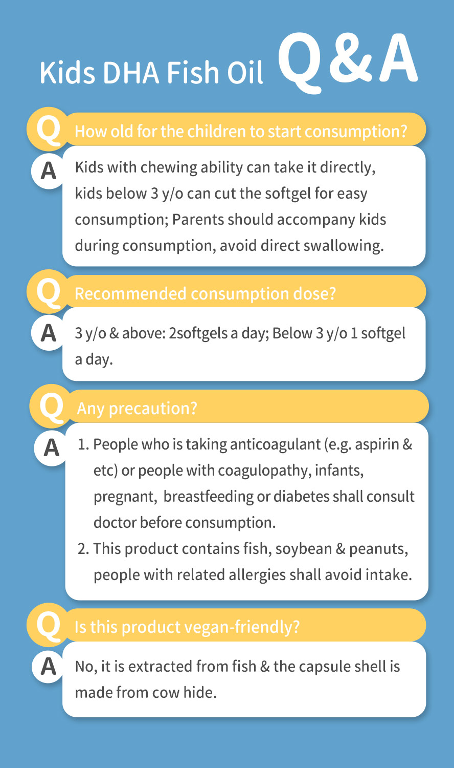 Internationally proven the DHA benefits brain development, recommend to supply appropriate dosage daily. BHK's Kids DHA Fish Oil formulated to help with children's focus, brain development, and learning ability