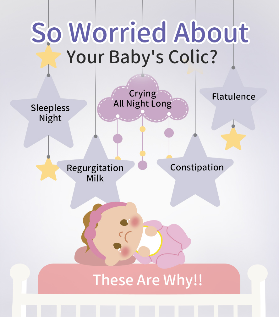 BHK's Baby Probiotic Powder can soothe baby crying due to colic pain or constipation.