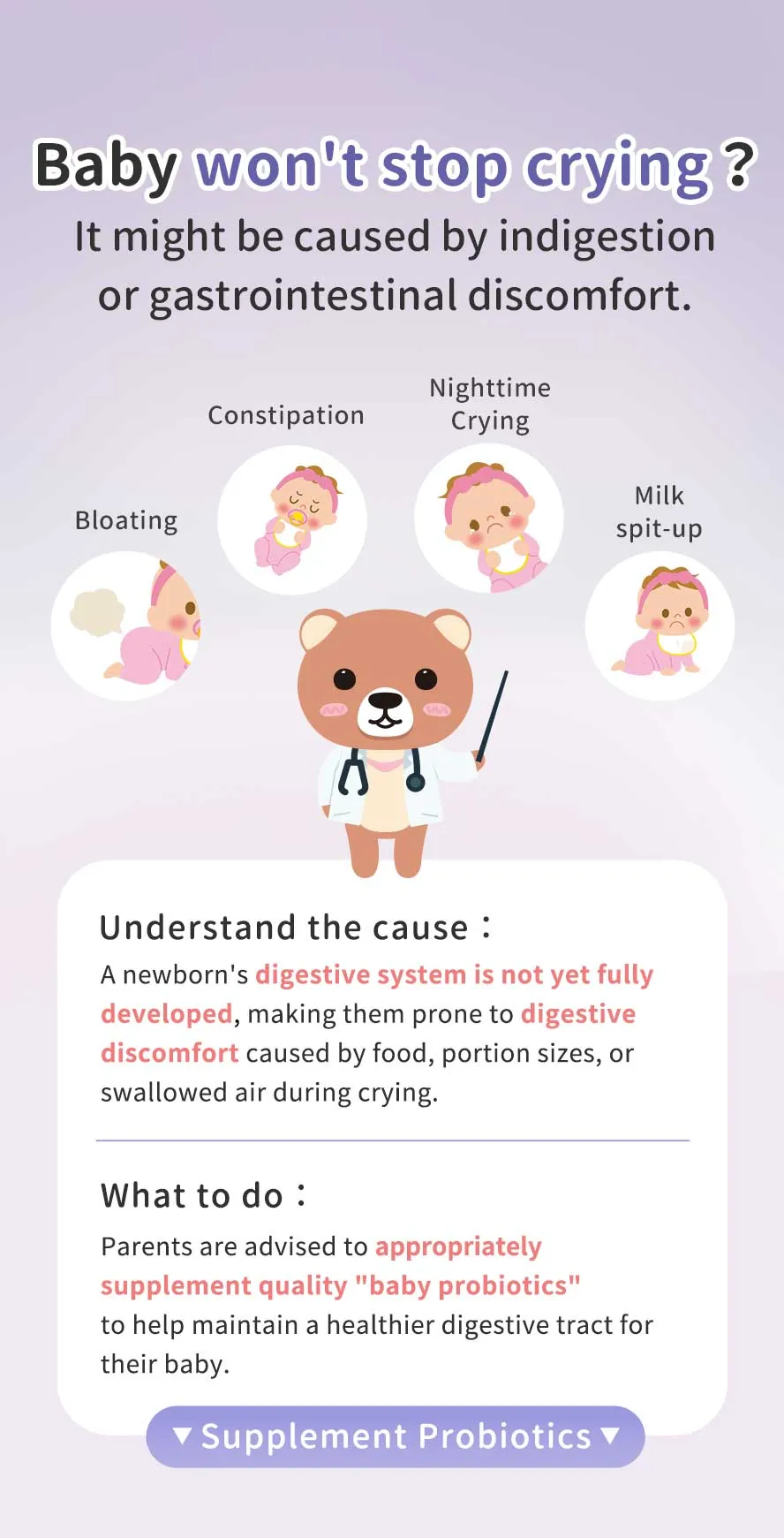 Recommended infant probiotics: BHK's Baby Probiotic Powder with medical-grade probiotics and Vitamin D.