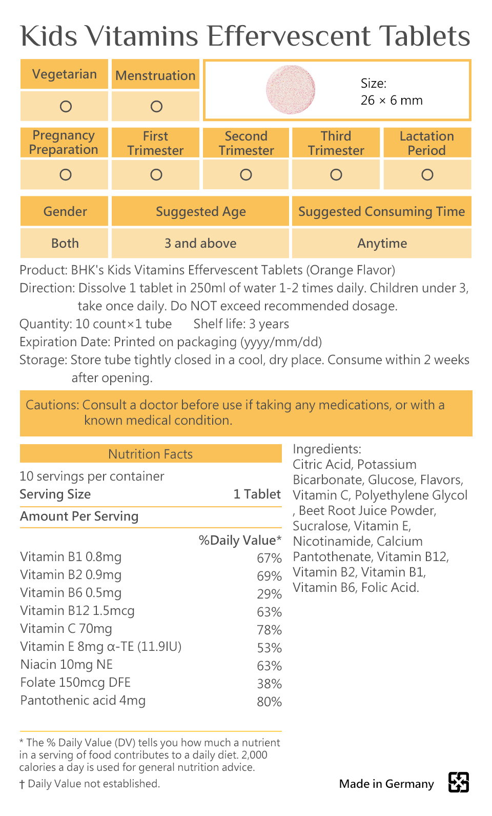BHK's Kids Vitamins Effervescent Tablet can improve immunity and support healthy growth development.