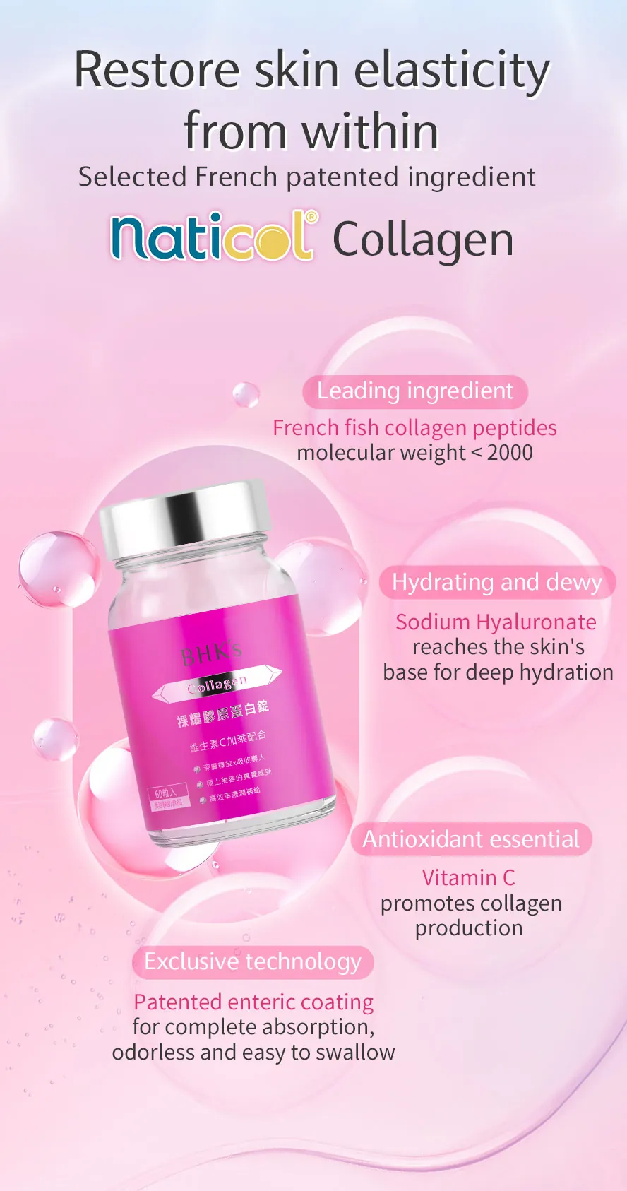 Achieve a plump with BHK's Collagen. Features protect against stomach acid for maximum bioavailability