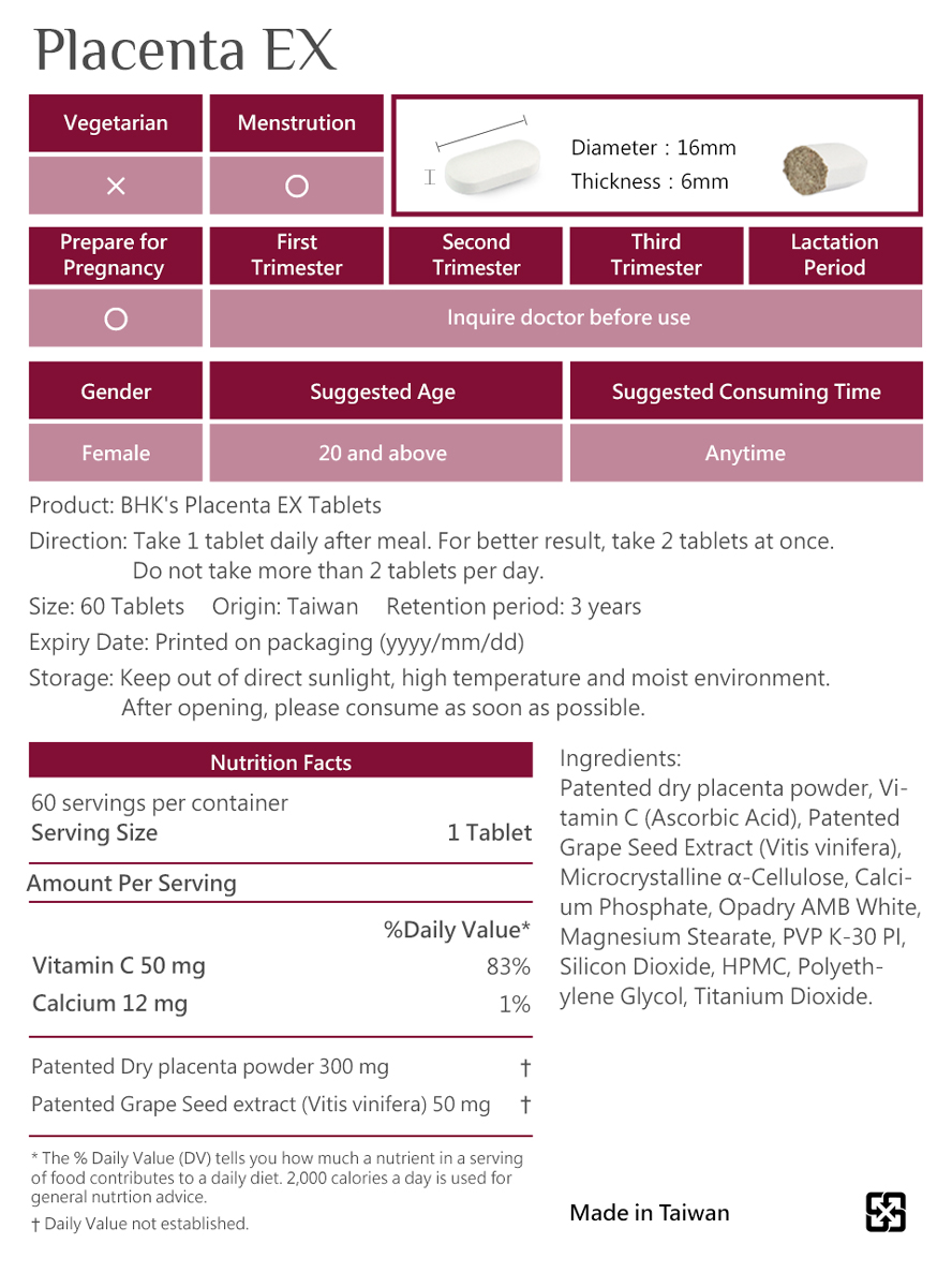 BHK's Q10 Placenta is safety inspection. No side effects, natural ingredients.