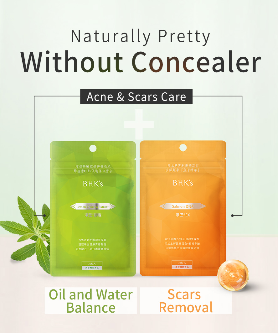 Lemon Verbena combined with Salmon DNA EX is effective in inhibiting new acnes growth and scars healing.